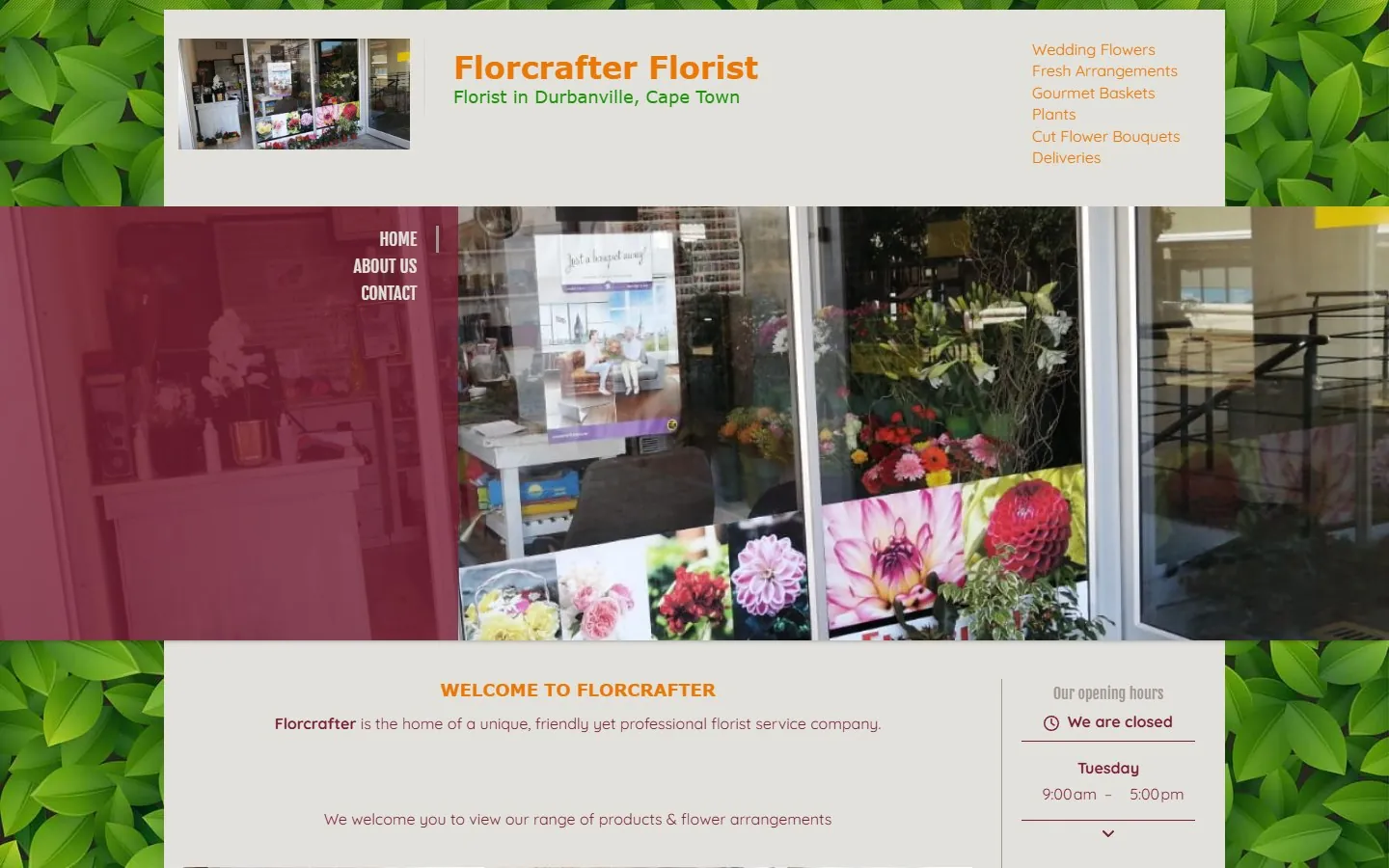 The current Florcrafter Florist website, florcrafter.co.za